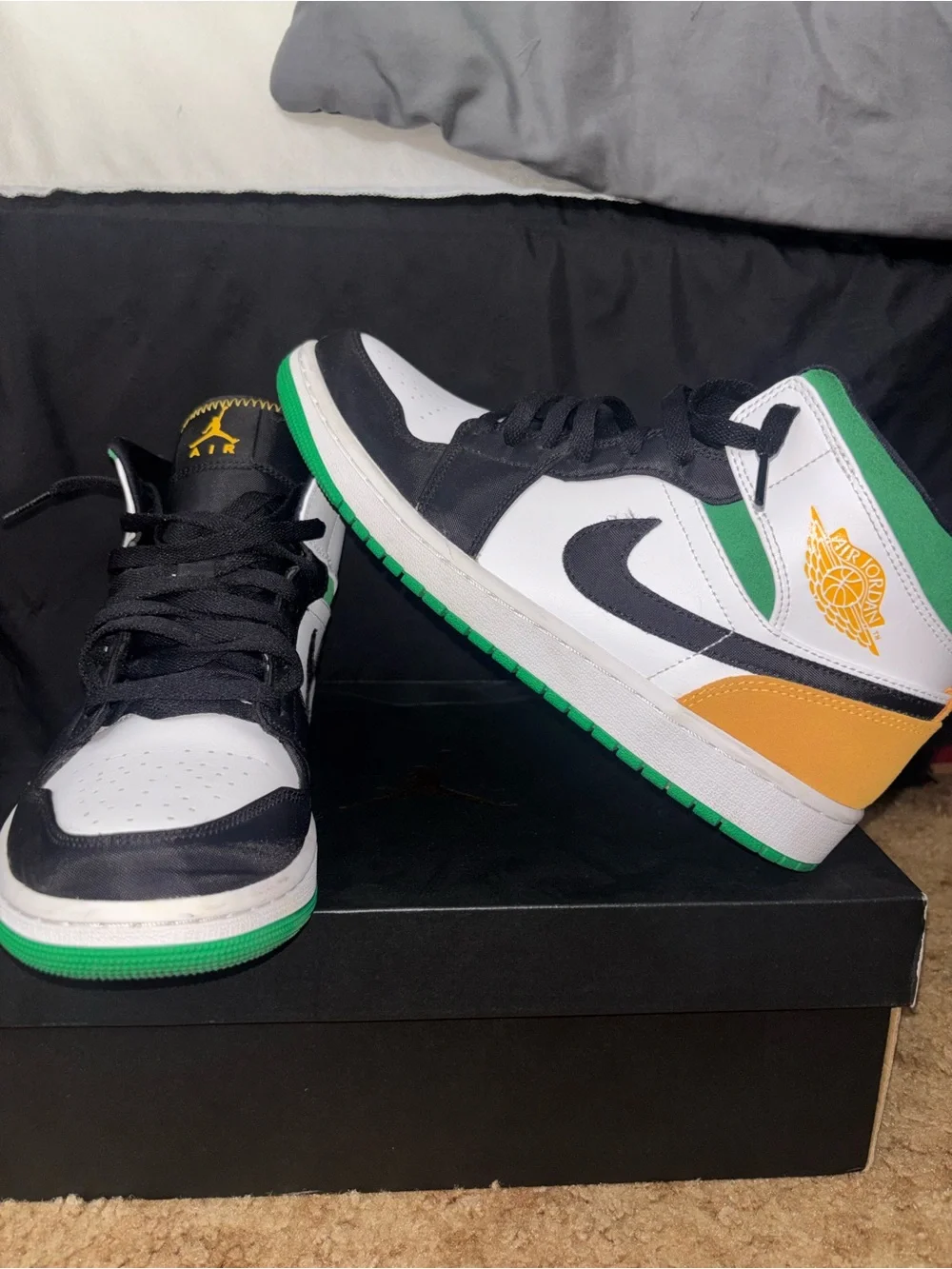 Air Jordan 1 Mid Sneakers - White / Black / Green / Yellow